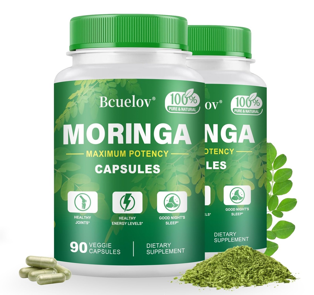 Moringa Capsules 2 Botellas ← 800mg Pure Moringa Powder Capsules – Apoya Energía, Apoyo Inmunitario, Gut Health, Green Superfood Contiene Vitaminas &amp; Aminoácidos