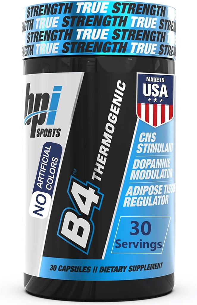 BPI Sports B4 – Extra Strength Natural Fat Burner for Women & Hombre – Keto-Friendly Fat Burner Capsules, Weight Loss " Appetite Control -Caffeine, Niacin, Quercetin, Yohimbine – 30 Servings – 710mg