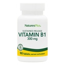 Natures Plus Vitamina B1 (Thiamin HCI), Sustained Release - 300 mg, 90 Tabletas Vegetarianas - Sin gluten - 90 Servimientos