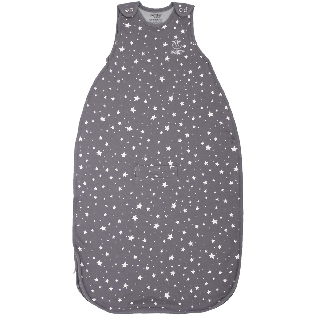 Woolino Toddler Sleeping Sack, 4 Season, Merino Wool y Organic Cotton, Baby Sleep Bag, 2-4 Years, Star Gray