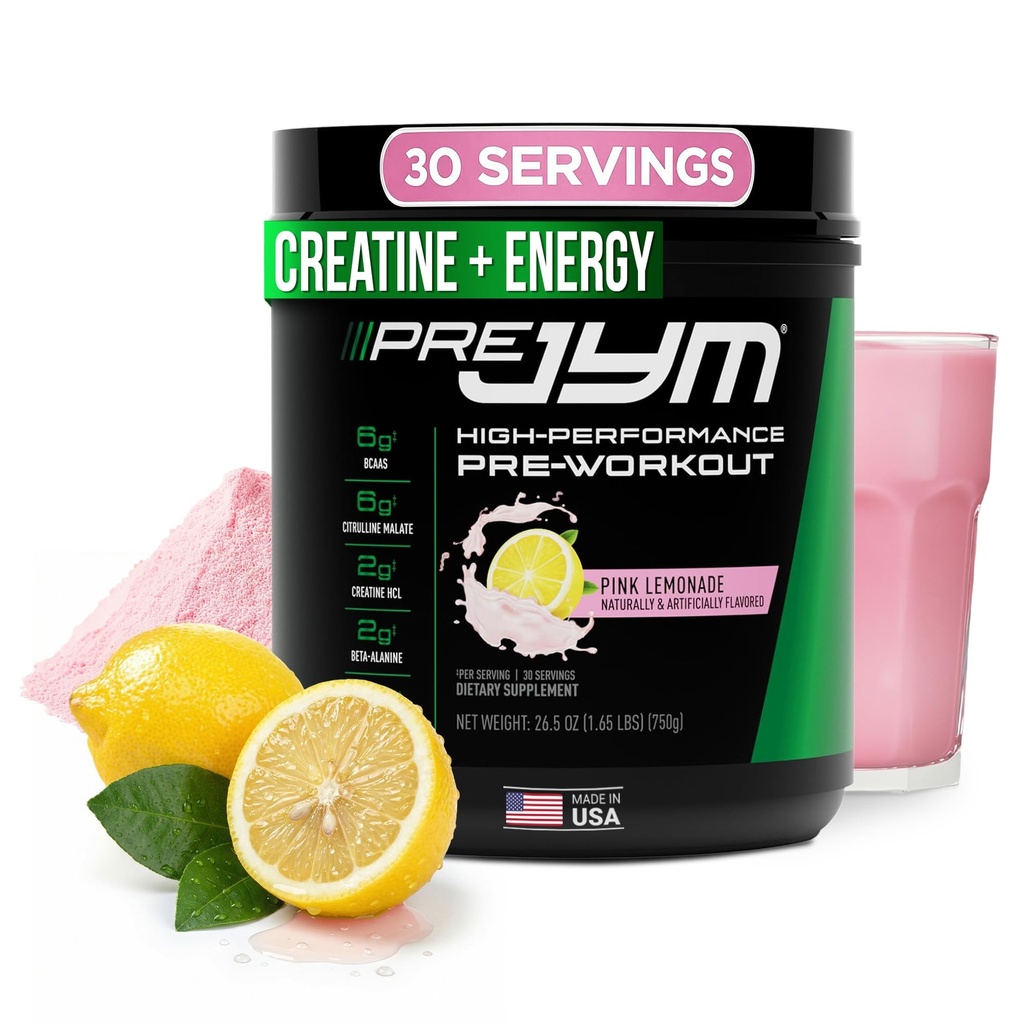 JYM Supplement Science Pre JYM Pink Lemonade Pre Workout Powder for Men &amp; Women, BCAAs, Nootropics, Creatine HCI, Citrulline, Beta-Alanine, Betaine, Taurine, Huperzine, 30 Servings