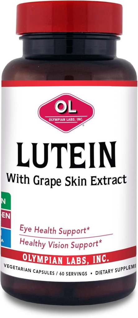 Laboratorios Olímpicos Lutein 20 mg, 60 cápsulas Formulados con FloraGLO y Extracto de la piel de uva, Apoyo a la función de visión y ojos saludables