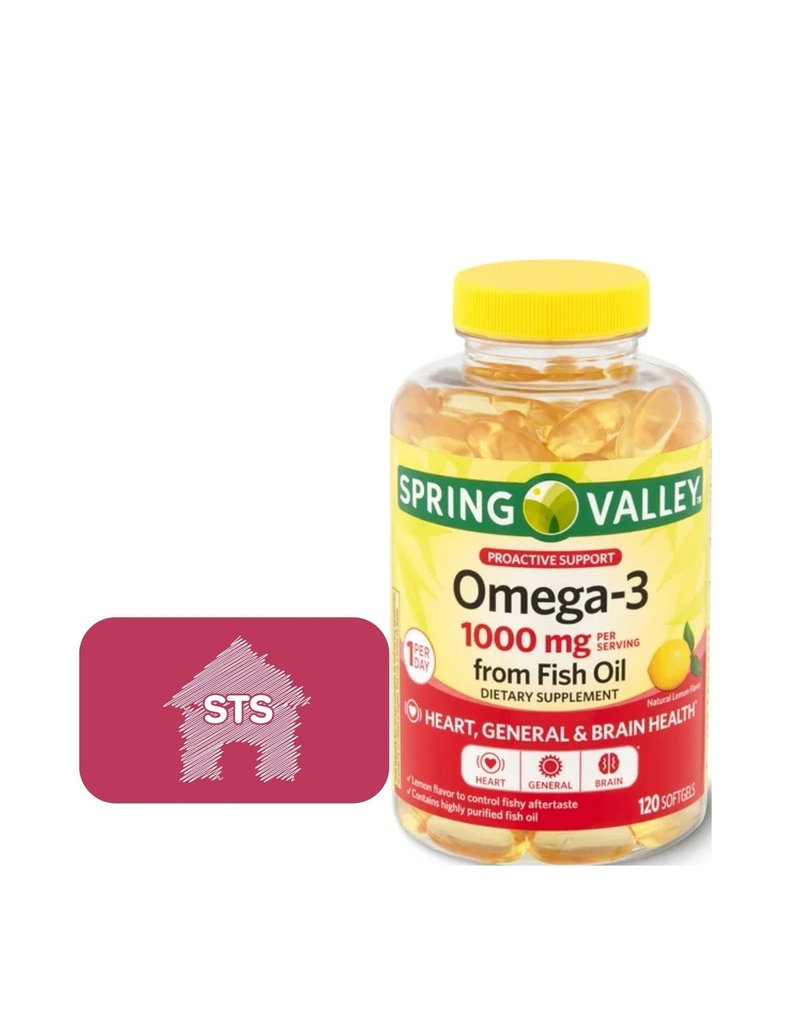Spring Valley Omega-3 de Fish Oil, 1000 mg, 120 Conde + STS Sticker.