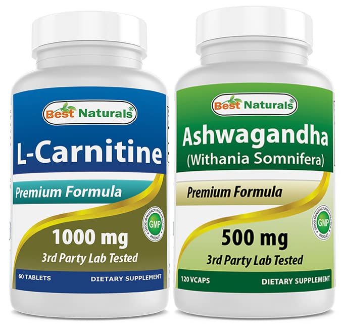 Mejores Naturales L-Carnitina 1000mg &amp; Ashwagandha Extracto 500 Mg