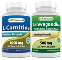 Mejores Naturales L-Carnitina 1000mg &amp; Ashwagandha Extracto 500 Mg