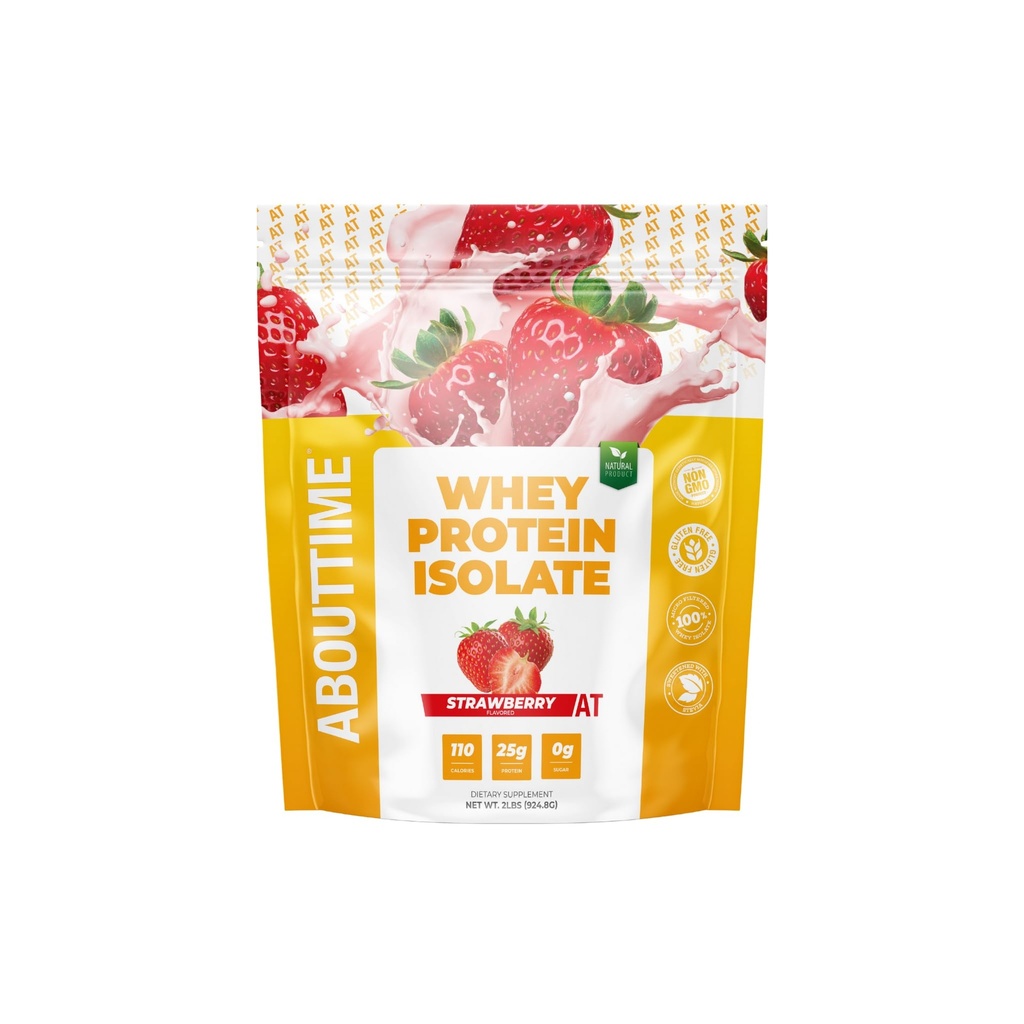 Acerca del tiempo Whey Protein Isolate Powder 25g Fresa, Ingredientes Naturales, No Gluten-Free, Lactose-Free, Zero Sugar, Low Carb, 32 Servings