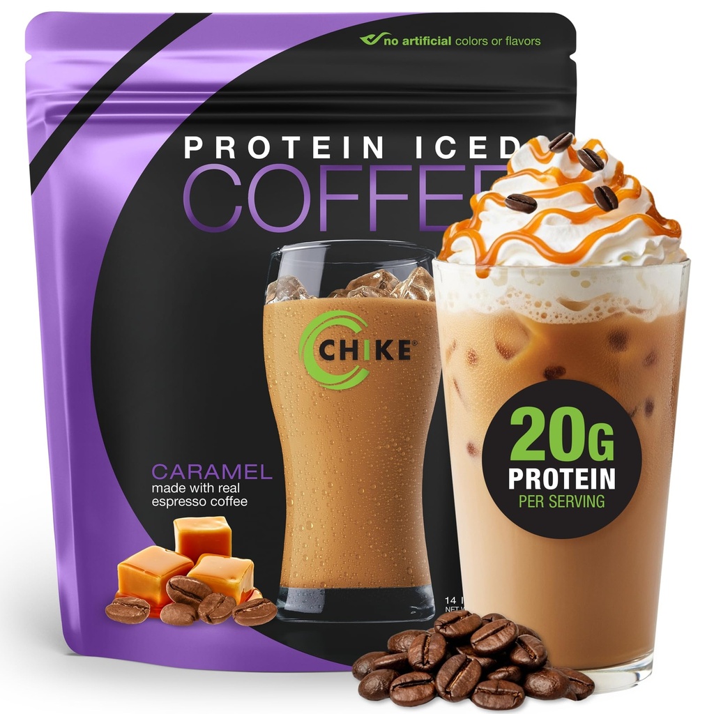Chike Caramel High Protein Iced Coffee, 20 G Protein, 2 Shots Espresso, 1 G Sugar, Keto Friendly y Gluten Gratis, 14 Servings (14.3 Ounce)
