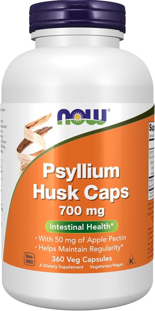 AHORA Alimentos Suplementos, Psyllium Husk Caps 700 mg con 50 mg de Apple Pectin, Salud intestinal*, 360 cápsulas de verduras