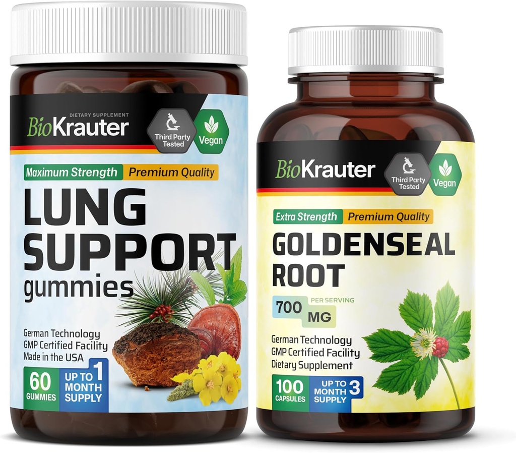 BIO KRAUTER Lung Support 60 Gummies &amp; Goldenseal 100 cápsulas