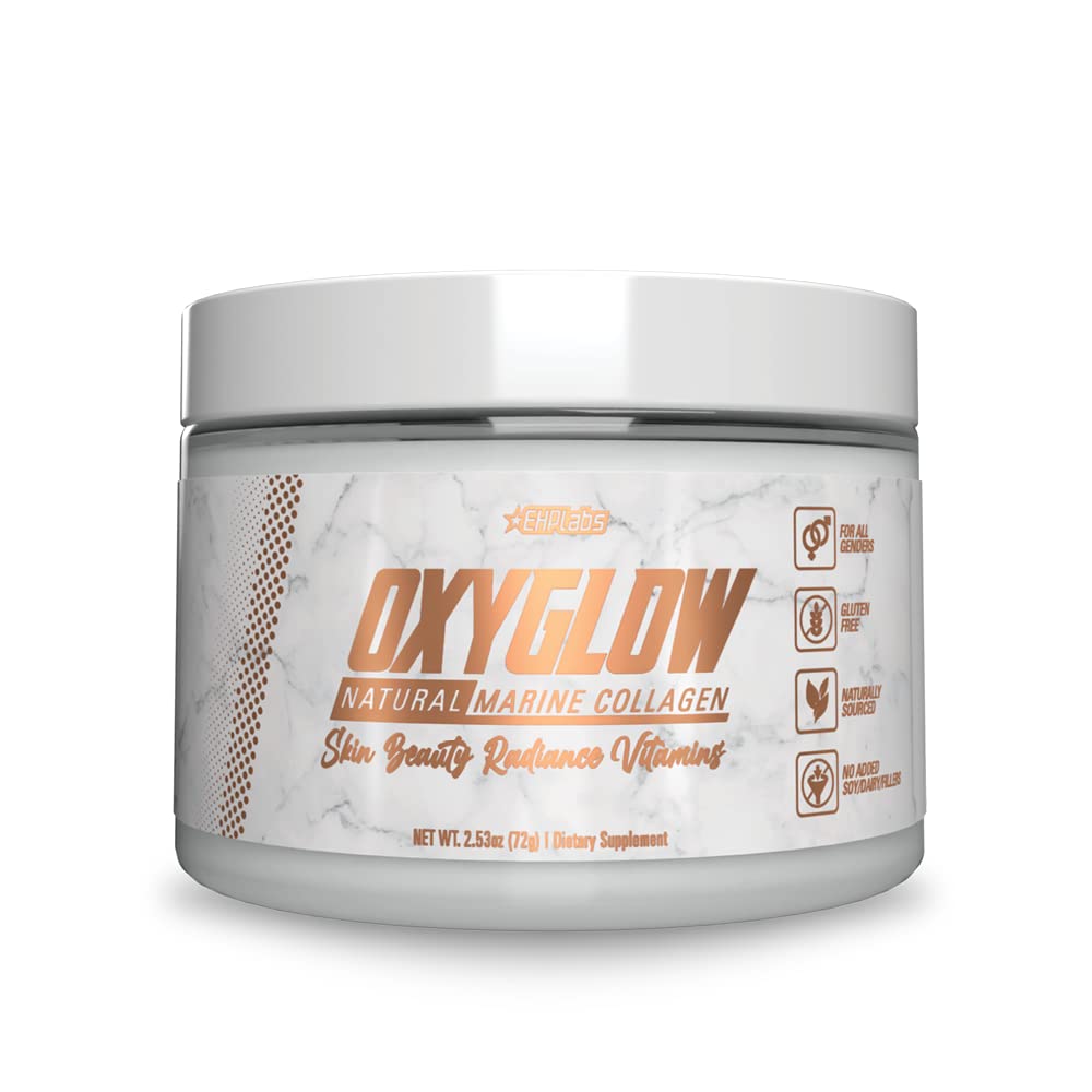 EHP Labs OxyGlow Natural Marine Collagen Powder - Hidrolyzed Marine Collagen Peptides Powder - Boosts Skin Elasticity & Firmness, Acelera Nail Growth &amp; Strengthenings Hair, 30 Serves (Unflavored)