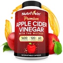 Nutrivein Premium suplementos de vinagre de manzana con madre - 1600 mg - 120 cápsulas de vinagre de manzana: píldoras ACV para la digestión, Keto, limpieza y nutrición equilibrada