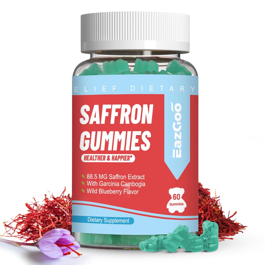 Saffron Supplements Gummies, Saffron Extract for Positive Mood & Calm Nerve, Boost Energy, con Garcinia Cambogia, Vitamina A, B12, Rhodiola Rosea - 60 Gummies