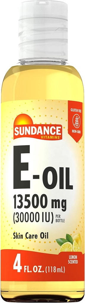 Sundance Vitamina E-Oil para la piel TEN 13500 mg (30000 UI) Silencio 4 onzas fluidas TEN Lemon Scented TEN No-GMO y Gluten suplemento libre