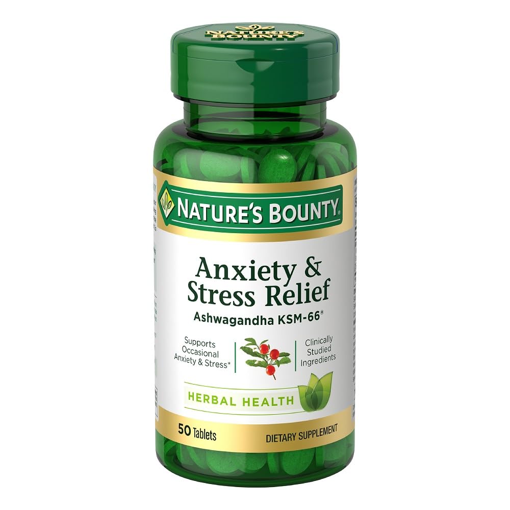 Bounty Stress Relief Ashwagandha KSM 66 Tablets, Mood Support, 50 Conde