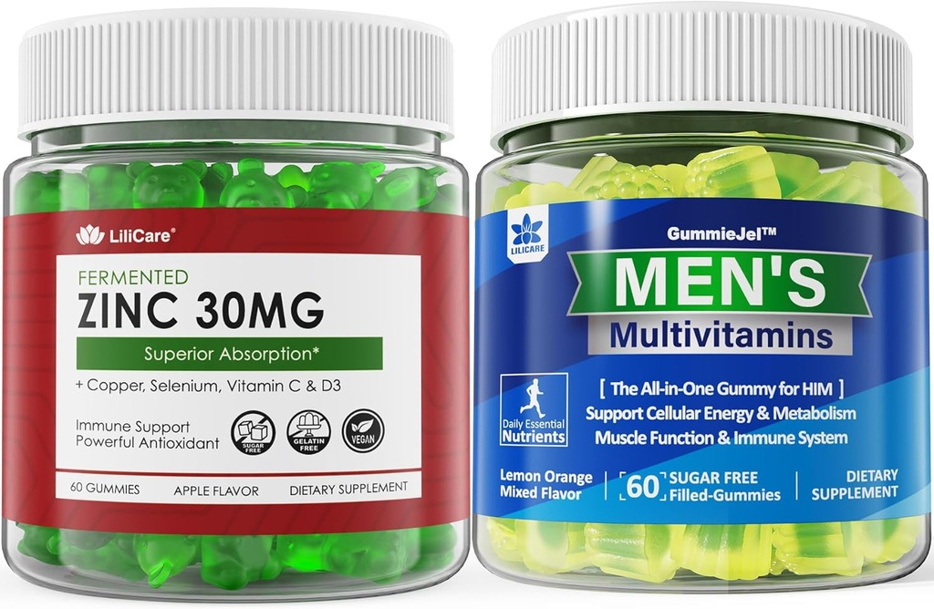 Azúcar gratis Zinc Gummies 2 Pack + Hombres Multivitaminas Gummies 1 Pack