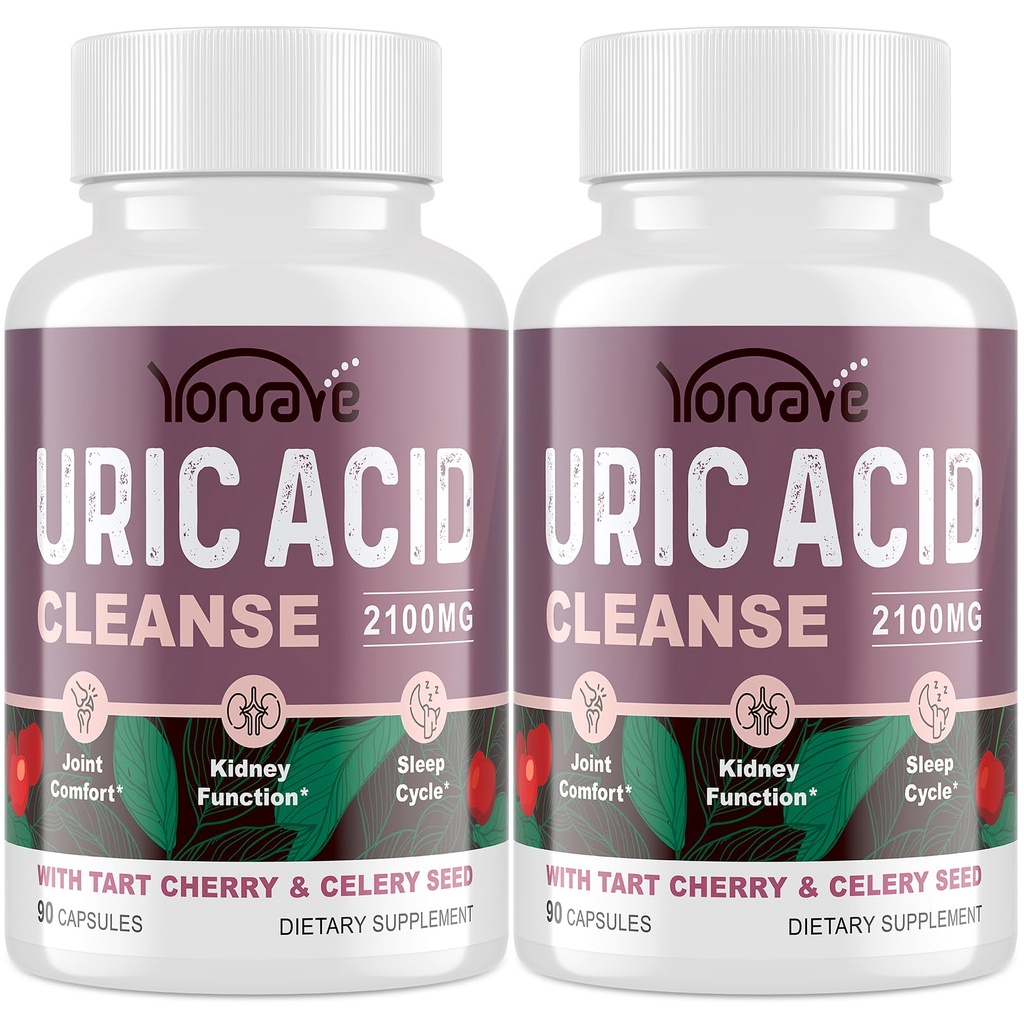 Uric Acid Cleanse " Detox with Tart Cherry, Celery Seed Uric Acid Suplemento – Uric Acid Levels, Joint, Kidney and Sleep – 90 Veggie Capsules(2 Bottle)