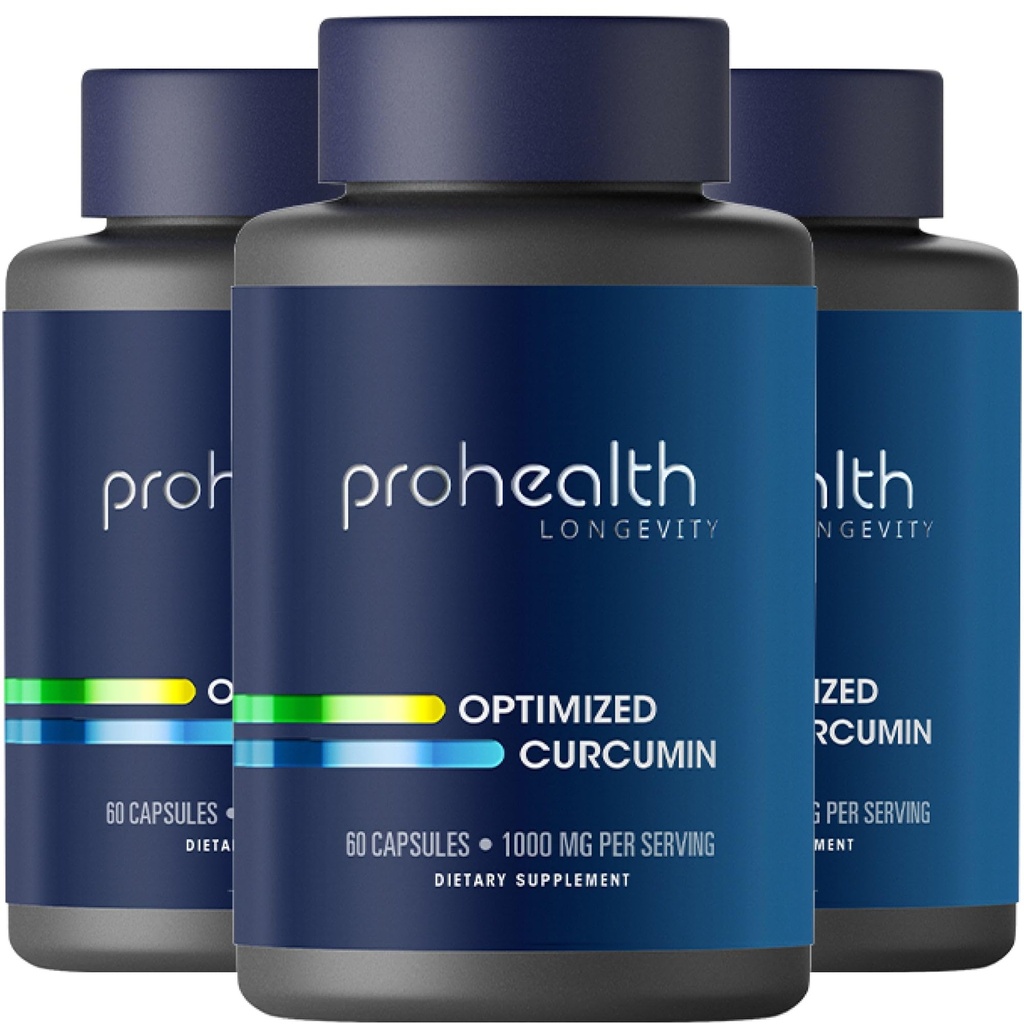 ProHealth Turmeric Curcumin Suplemento: 285 Times More Bioavailable - Desarrollado por Neurocientíficos. 1000 mg Concentrado Longvida Curcumin Extract Por Serving (60 X 500mg Capsules Por Bottle) (3 Pack)