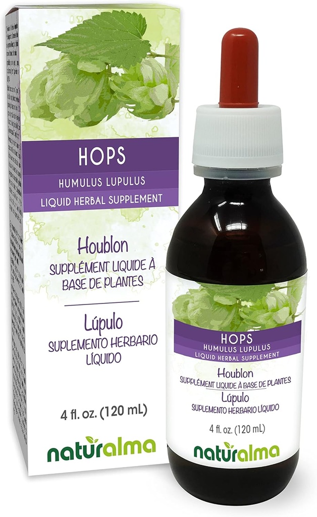 Naturalma Hops (Humulus lupulus) strobilus o Cono (Flores femeninas) Alcohol-Free Tintura - 4 fl oz Líquido Extracto en gotas - Suplemento Herbal - Vegan