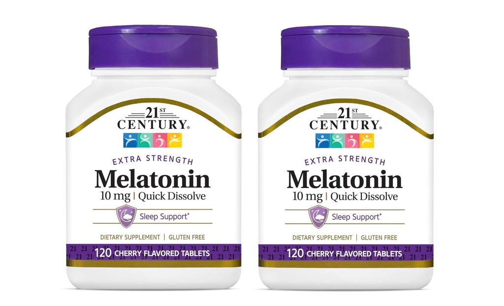 Siglo XXI, Melatonin Quick Dissolve Tablets 10 mg, Blanco, Cereza, 120 Conde (Pack of 2)