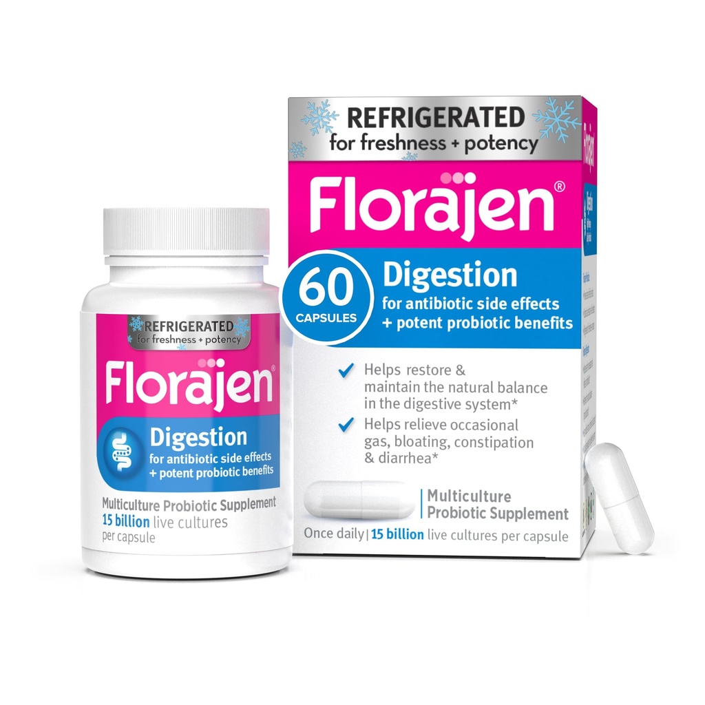 Florajen3 Digestión Alta Potencia Probióticos refrigerados Ø Restores Balance en sistema digestivo Silencio para efectos secundarios antibióticos