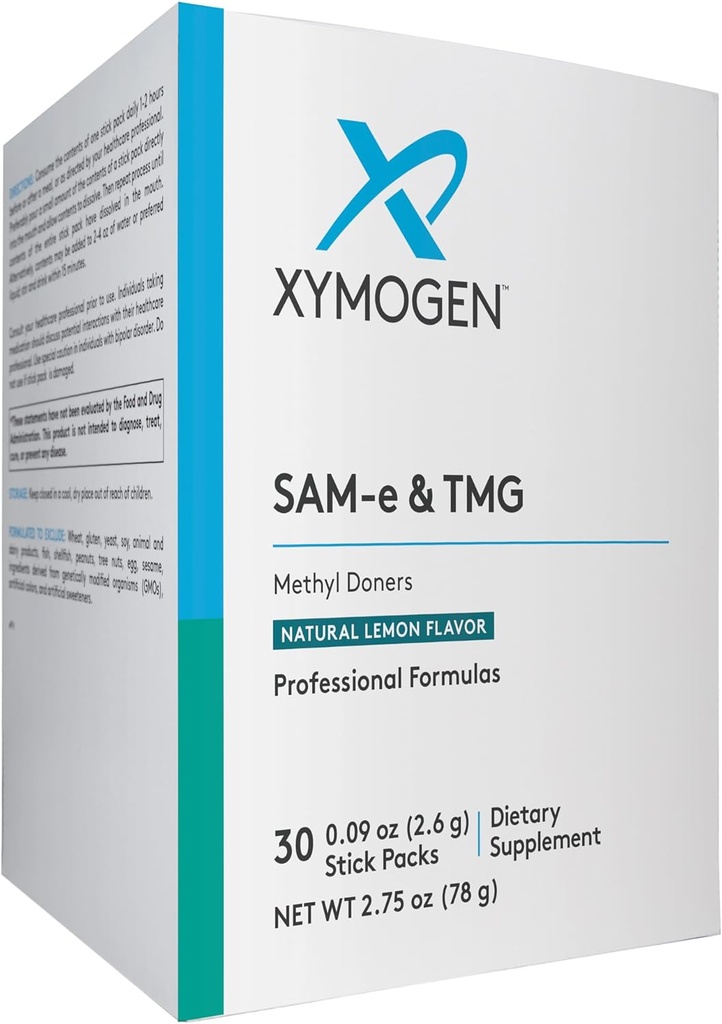 XYMOGEN SAM-e " TMG - Trimetilglycine, SAM-e 400mg, y suplemento de calcio - Suplemento de apoyo al hígado y el mood - Gluten Free, Vegan " Non GMO (30 Servimientos)