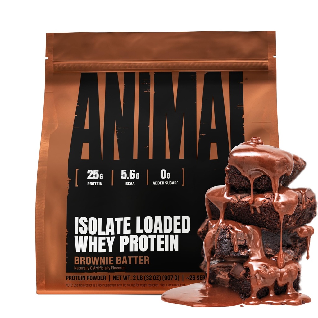 Animal Whey Isolate Protein Powder - Cargado para Pre &amp; Post Workout Muscle Builder y recuperación con enzimas digestivas para hombres &amp; mujeres - 25g Proteína, gran sabor, bajo azúcar - Brownie Batter 2 libras