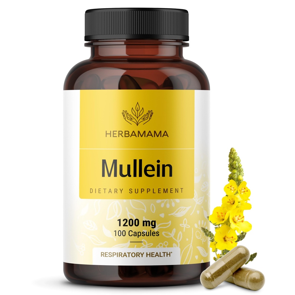 HERBAMAMA Mullein Leaf Capsules - 1200mg Mullein Leaf Extract for Lung Detox Support - Vegan, non-GMO Respiratory Lung Cleanse Suplemento
