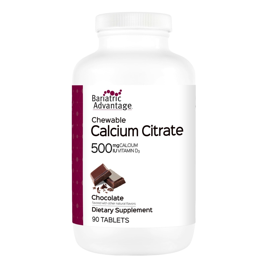 Bariatric Advantage Calcium Citrate Chewable, Chocolate, 90 Count | 500 mg Calcium Citrate, for Bariatric Surgery Patients, High-Potency, Easy-Digest Tablets, Bone Strength Supplements*