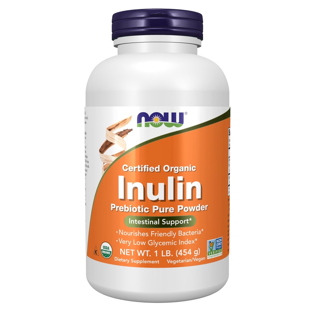 AHORA Suplementos Alimentarios, Polvo Puro Prebiótico Inulino, Proyecto Orgánico Certificado, No OGM Verificado, Apoyo Intestinal*, 1-Pound