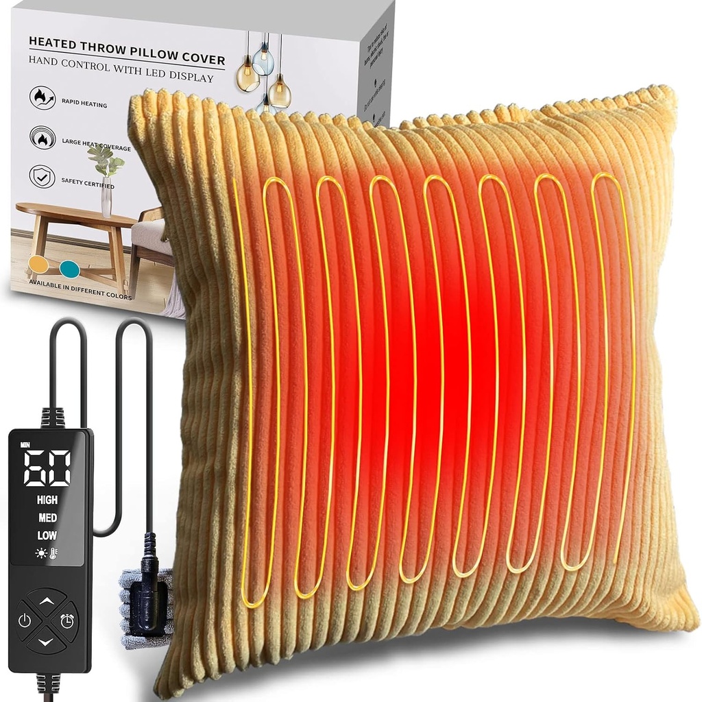 Cubierta de almohada calentada de crema 18x18 (sin inserción de almohada), Pad de calefacción menstrual para el alivio de dolor de espalda, Punto de calefacción para calambres
