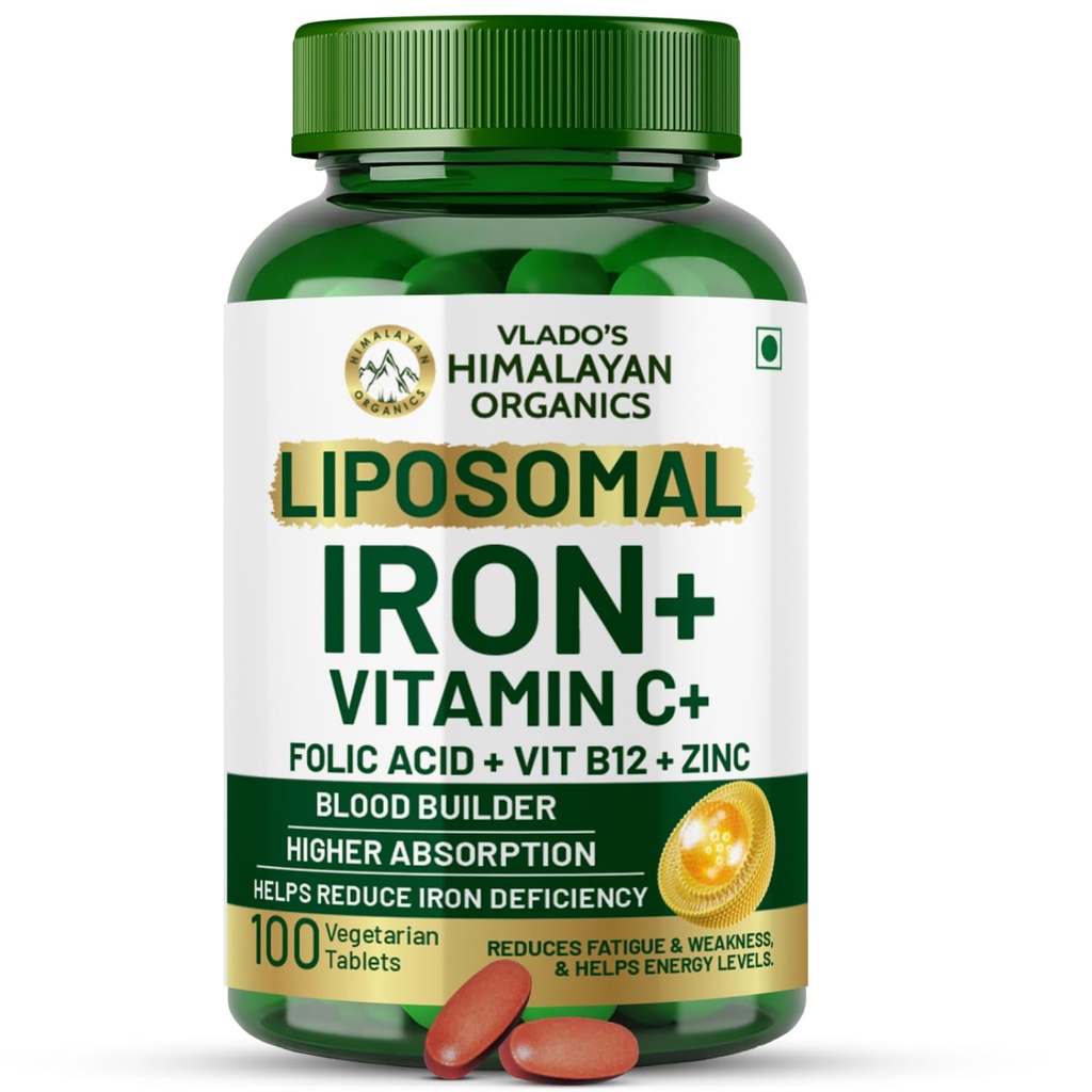 HIMALAYAN ORGANICS Orgánica Hierro Chelated con Vitamina C,B12,Zinc &amp; Folic Acid ¦ Niveles de hemoglobina más rápidos ANTE mejora el nivel de concentración, energía &amp; construcción de sangre-120