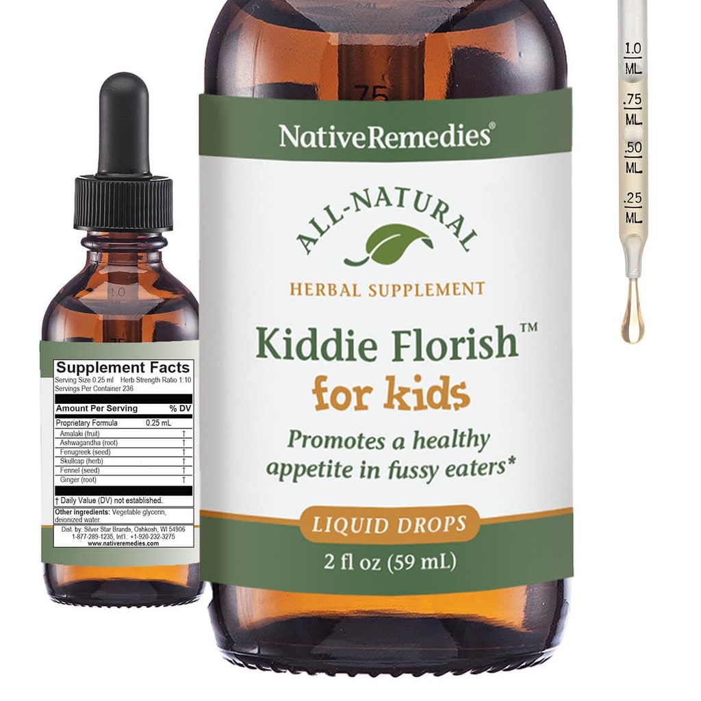 Remedios nativos Kiddie Florish - All Natural Herbal Suplemento Promueve un apetito saludable en los comedores de Picky - 59 mL