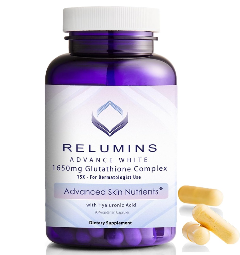 Reluminas Glutathione Suplemento - 1650mg Reducido Complejo Glutathione con Ácido Lipoico alfa, Rosa HIPS, Riboflavin, &amp; Vitamina E, Hecho en EE.UU. - 90 cápsulas vegetales x 1 Botella - Blend propietario