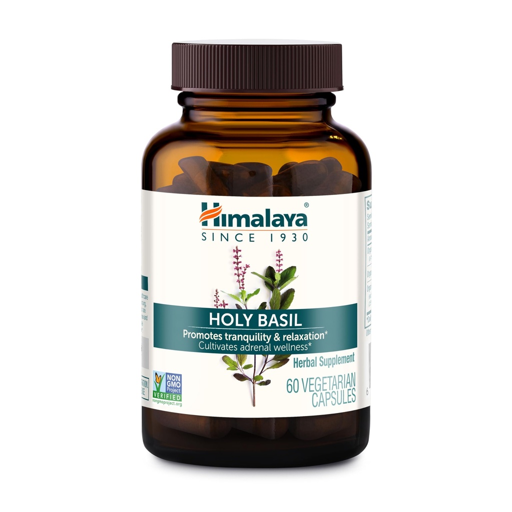 Himalaya Holy Basil - Herbal Adrenal Support for Stress Relief, Relaxation, Energy Support and Occasional Sleeplessness - Vegan, Non-GMO, Gluten Free, 720 mg, 60 cápsulas