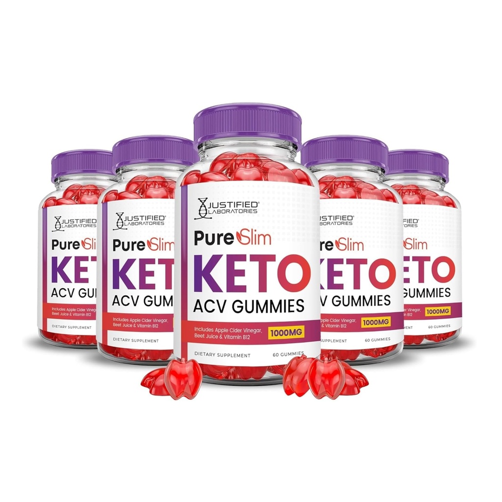 Laboratorios Justificados (5 Pack Pure Slim Keto ACV Gummies Advanced Fórmula 1000MG PureSlim Keto Gummies Apple vinagre de sidra Formulado con Powder Pomegranate Beet Juice B12 Vegan No GMO 300 Gummys