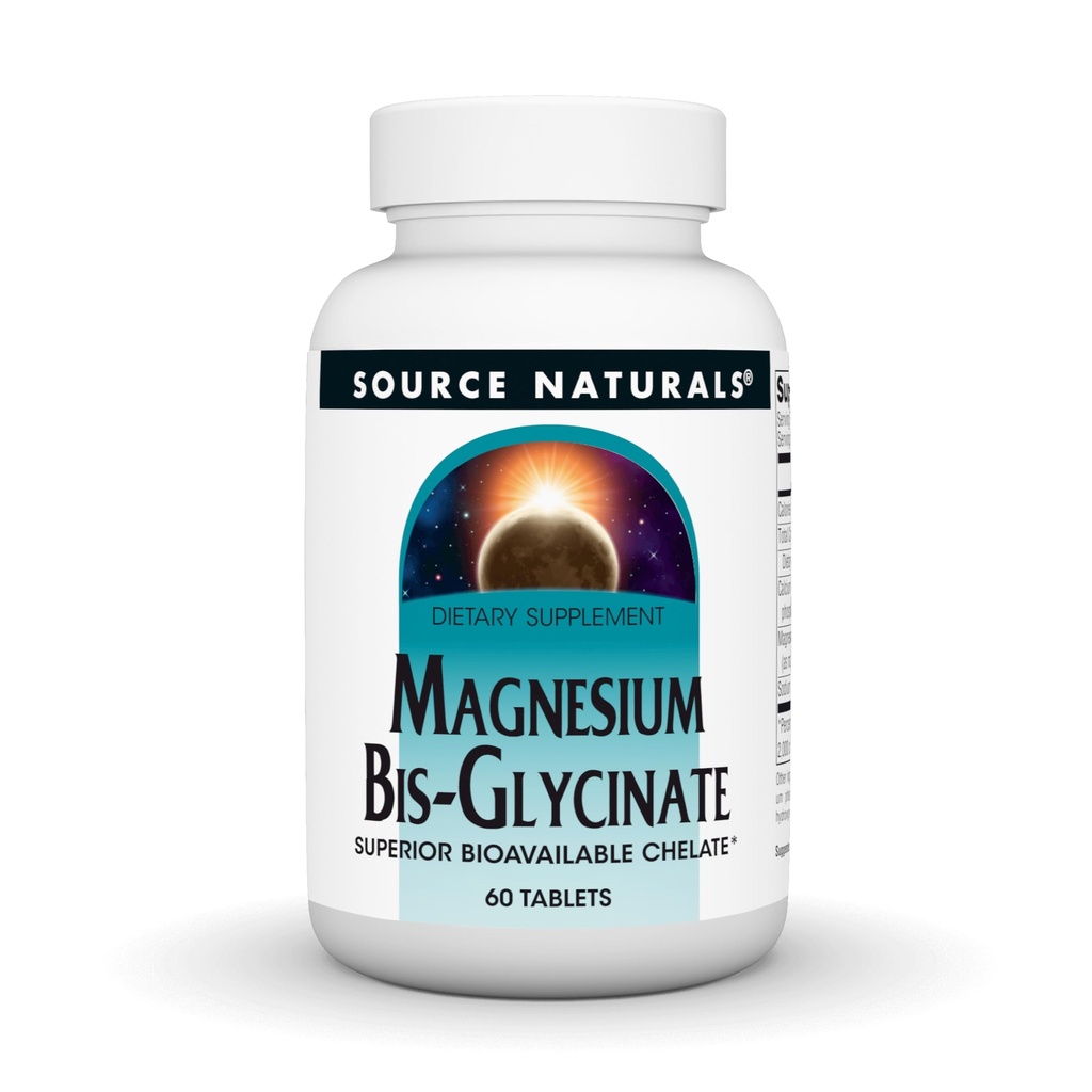 Fuente Naturales Magnesium Bis-Glycinate, Superior Bioavailable Chelate*, Chelated for increased Absorption, 200 mg por Serving - 60 Tablets