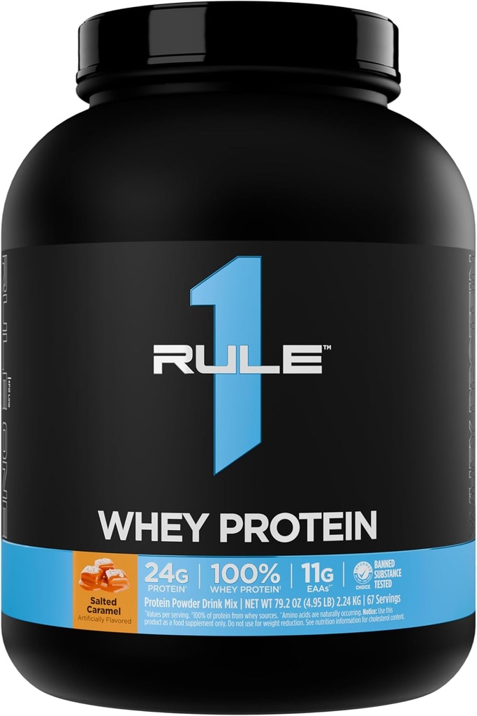 Regla 1 Whey Protein – 24g Proteína de acción rápida de todas las fuentes con EAAs ocurridas naturalmente " BCAAs para recuperación de ejercicios o cualquier uso en cualquier momento (5 libras*, Carmel saltado)