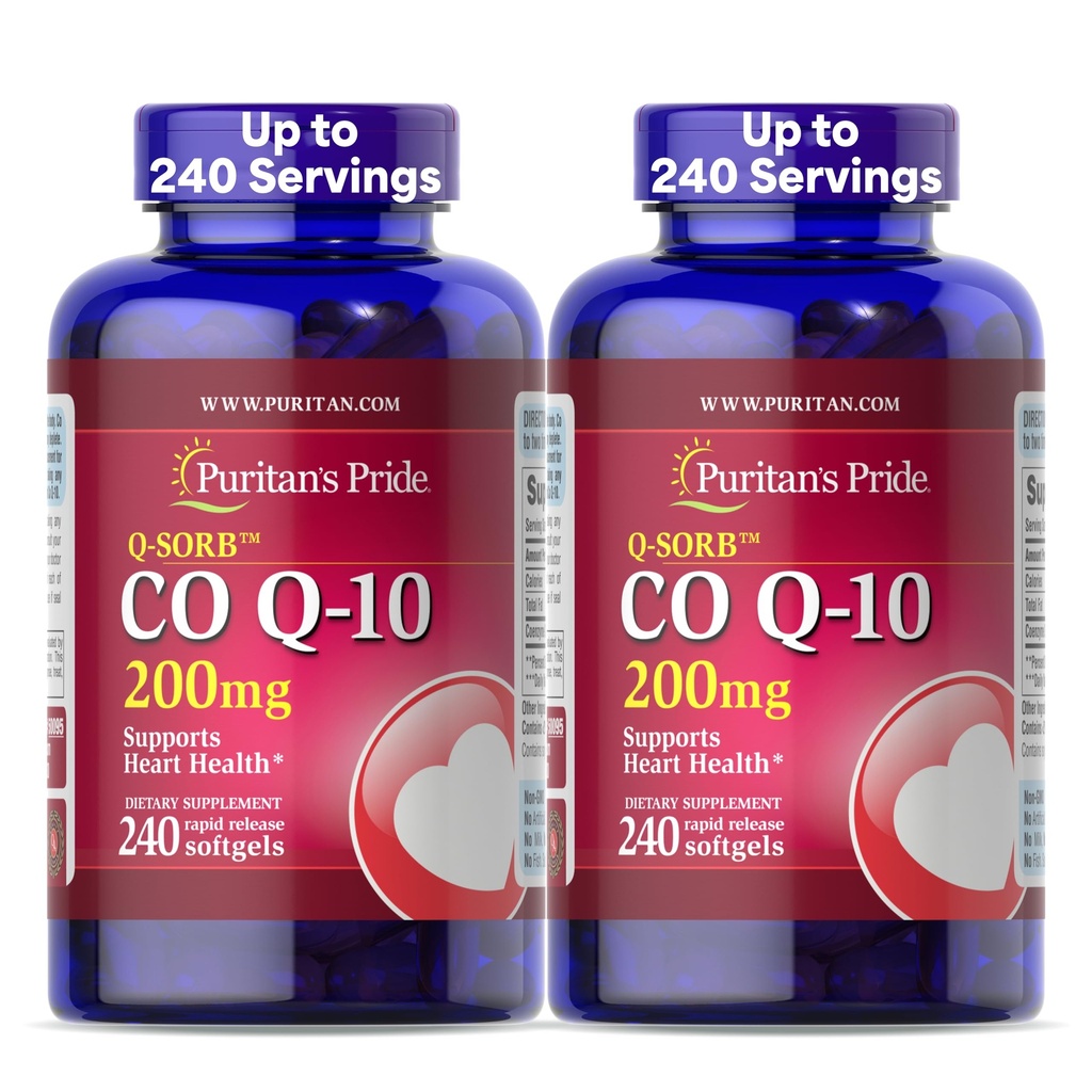 Coenzima del orgullo de Puritan CoQ10 200mg, Suplemento dietético para la salud del corazón, presión arterial, salud del Gum oral y apoyo al envejecimiento saludable, 240 Softgels de liberación rápida, 2-Pack