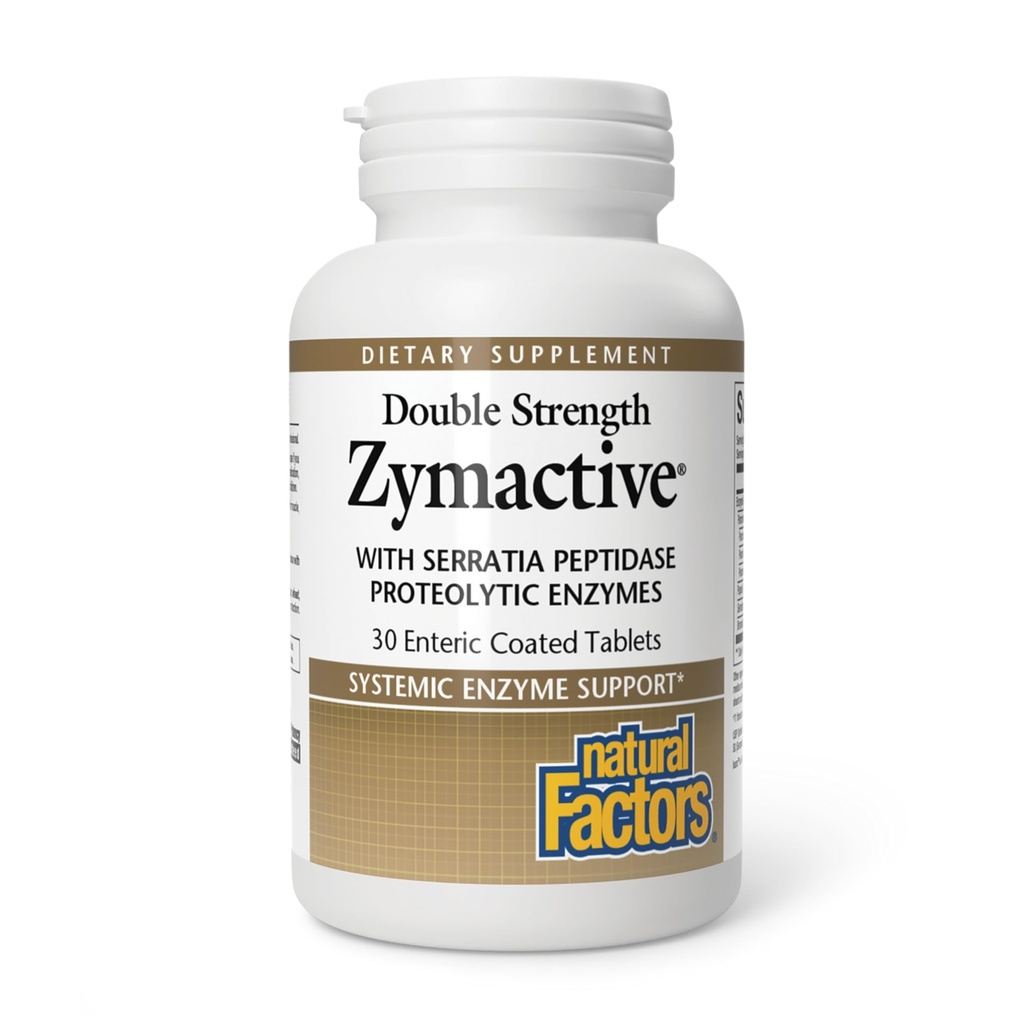 Factores naturales - Zymactive Proteolytic Enzyme Double Strength, Soporta una respuesta inflamatoria saludable para ayudar al músculo y la función conjunta, Gluten Free, Non-GMO, 30 Tablets Enteric Coated