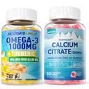 1Pack Sugar Citrato de Calcio Libre, Citrato de Magnesio &amp; 1Pack Vegan Omega-3 Gummies 1000mg + Turmeric