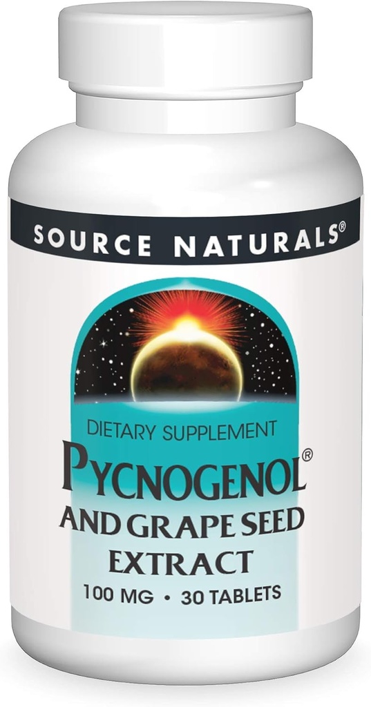 Fuente Naturals Pycnogenol & Grape Seed Extracto 100 mg Suplemento dietético - 30 Tabletas - una combinación de potencial de dos potentes antioxidantes naturales*