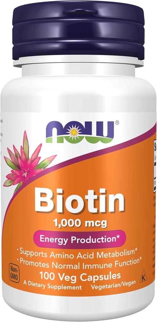 AHORA Suplementos de Alimentos, Biotina 1000 mcg, Metabolismo Aminoácidos*, Producción de Energía*, 100 cápsulas