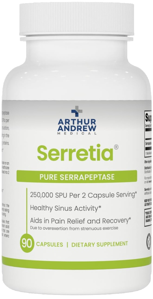 Arthur Andrew Medical, Serretia, Serrapeptase Formula for Muscle and Sinus Support, 90 cápsulas
