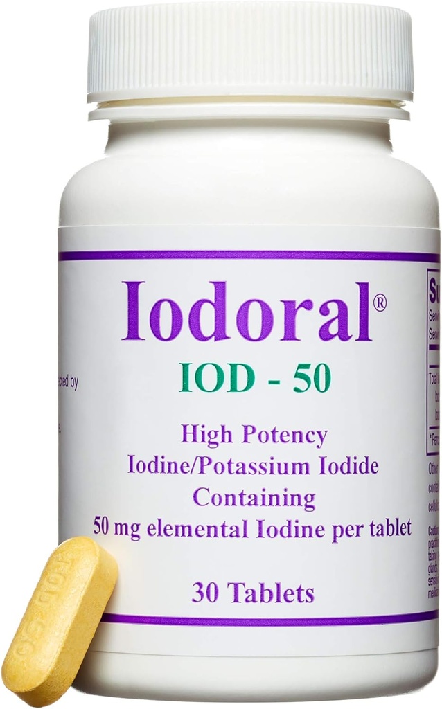 Optimox Iodoral 50 mg Suplemento - Potassium Iodide Tablets, High Potency Iodine, Suplementos para el soporte tiroides, Lugol's Iodine Solution - 30 Conteo