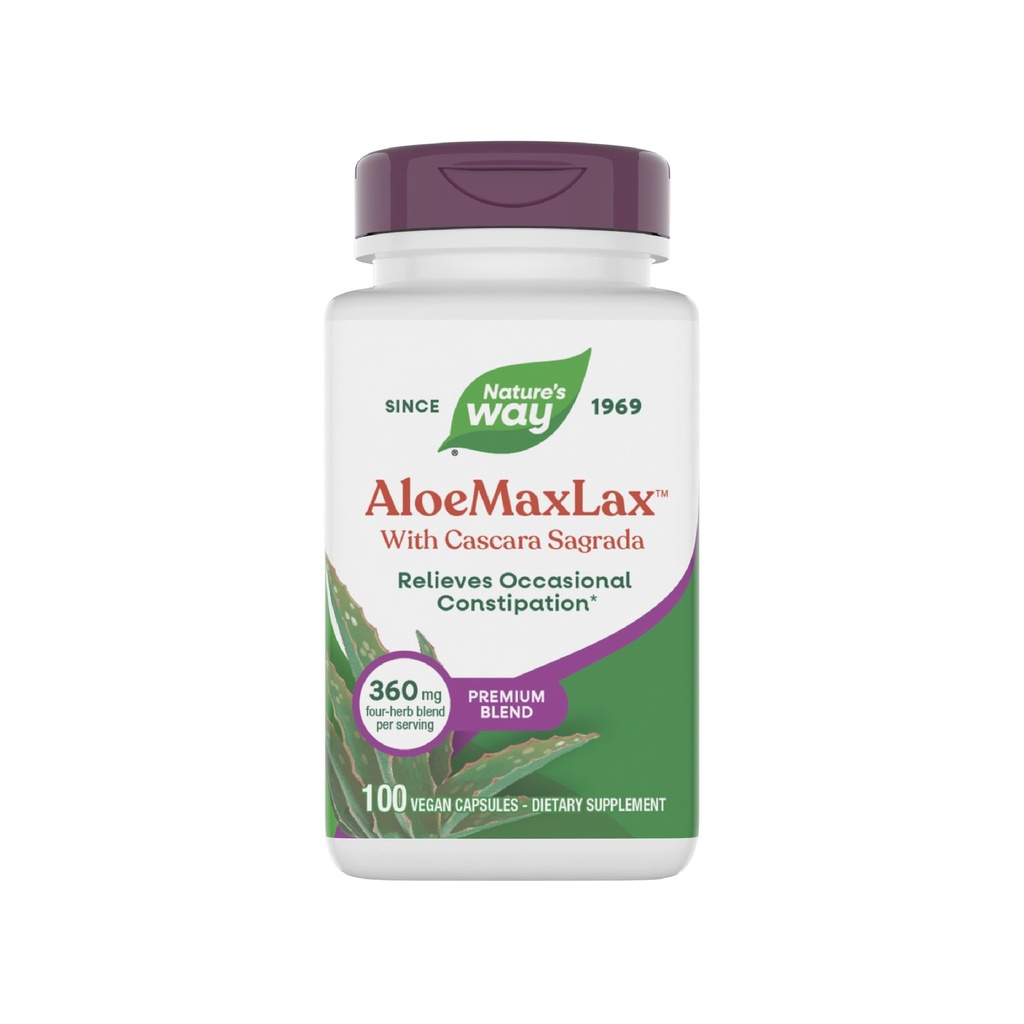 Camino de la Naturaleza AloeMaxLax con Cascara Sagrada, Alivio de Estreñimiento ocasional*, 100 cápsulas Vegan