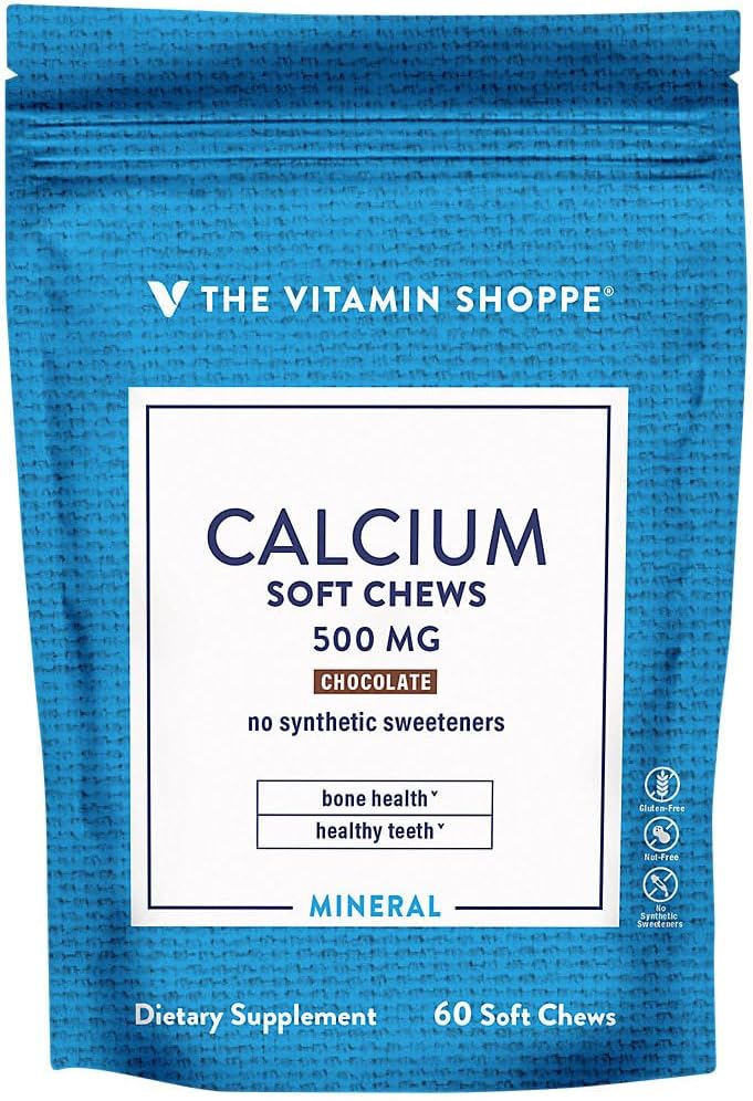 Calcium Chews 1000mg, Chocolate Flavored Chews – Mineral Essential for Healthy Bones & Teeth, No Artificial Sweeteners – with Vitamin K1 & D3 (60 Chews) by The Vitamin Shoppe