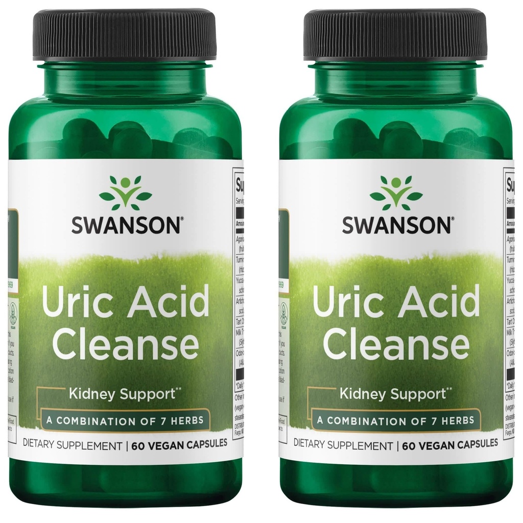 Swanson Uric Acid Cleanse - Natural Supplement Promoting Kidney Support - Características una potente combinación de 7 hierbas - (60 cápsulas vegetales) 2 Pack