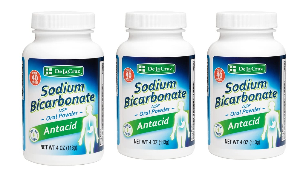 De La Cruz Pure Sodium Bicarbonate Powder – Baking Soda & Baking Powder Aluminium free Antacid for Heartburn " Indigestion – Packed in USA - 4 OZ (3 Bottles)