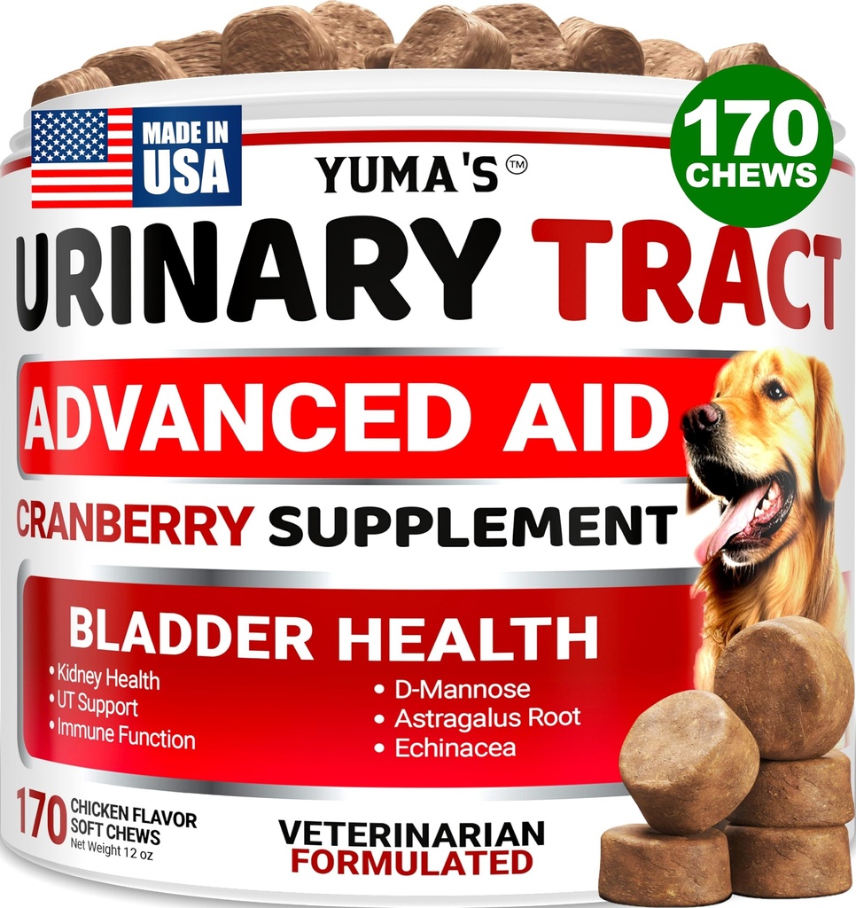 Tratamiento de la UTI de perros - 170 Treats - Suplemento de arándano para perros - Control de vejiga - Tratamiento de la Infección de la Tracto urinaria - Medicina UTI Multivitamina - Vitaminas y Suplementos - Hecho en EE.UU.