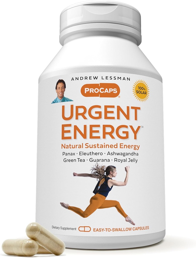 ANDREW LESSMAN Urgent Energy 360 Capsules - Proporciona un medio seguro y saludable de mejorar los niveles de energía y sentimientos de bienestar, té verde, guaraná, ginseng, jalea real, Ashwagandha, B-Complex